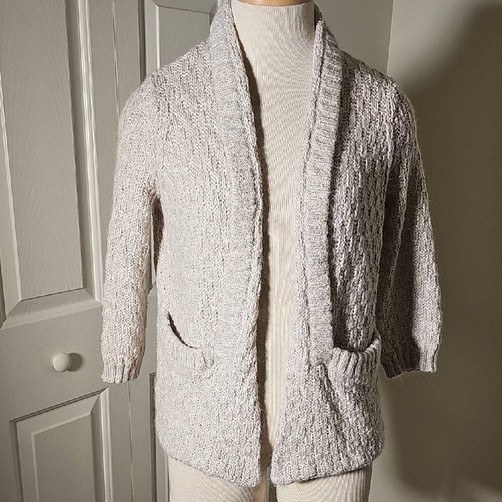 Cozy Women's Cardigan Open Collar Sweater - Cream. Size med.cotton/,mohair